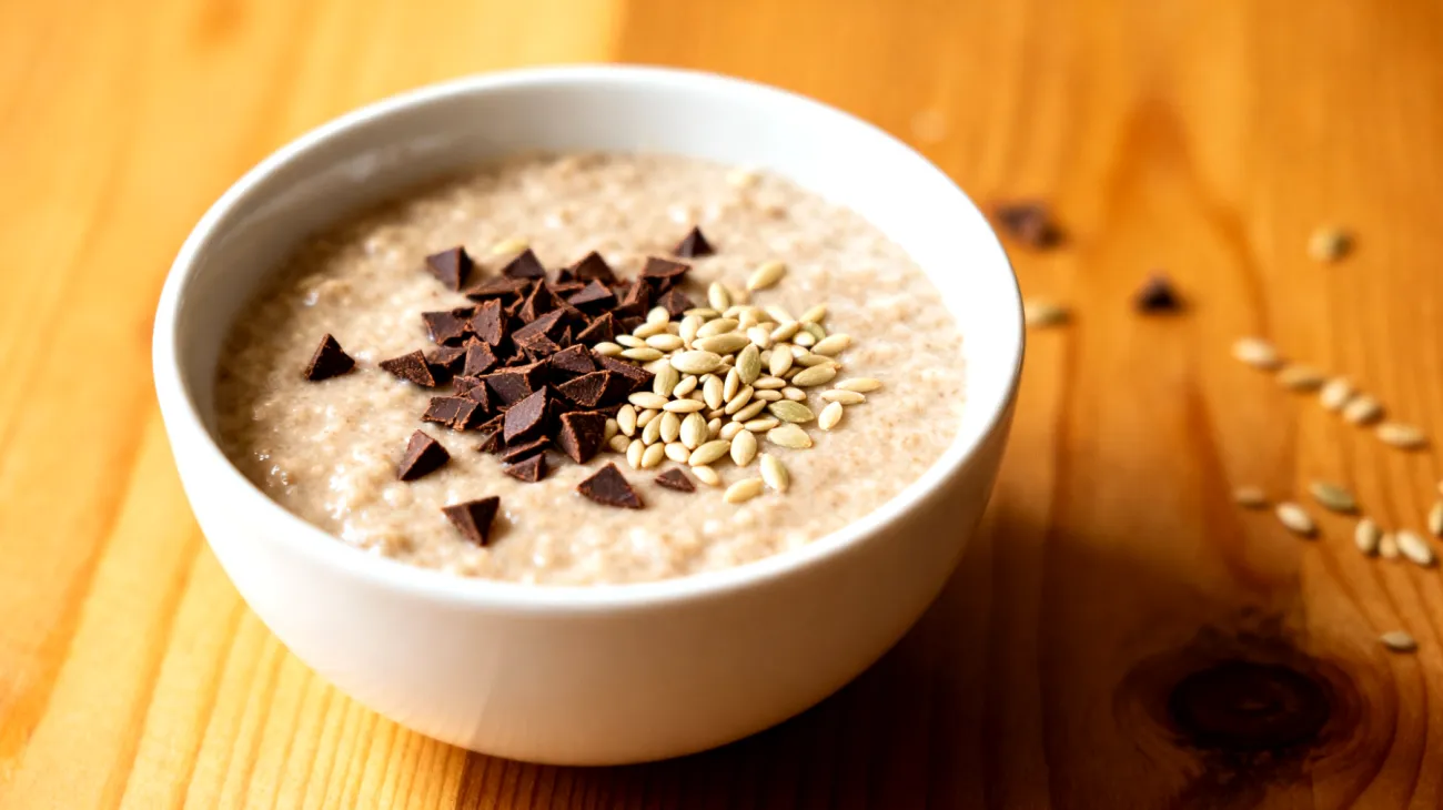 Amaranth-Porridge mit Kakao-Nibs und Hanfsamen"