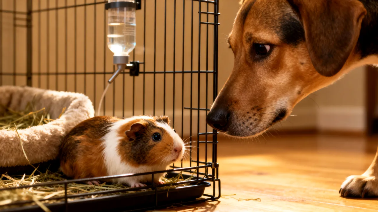 Meerschweinchen zeigen aggressives Verhalten oder Stress beim Zusammenleben mit anderen Haustieren wie Hunden oder Katzen, da sie als Beutetiere sehr ängstlich reagieren und sich bedroht fühlen können"